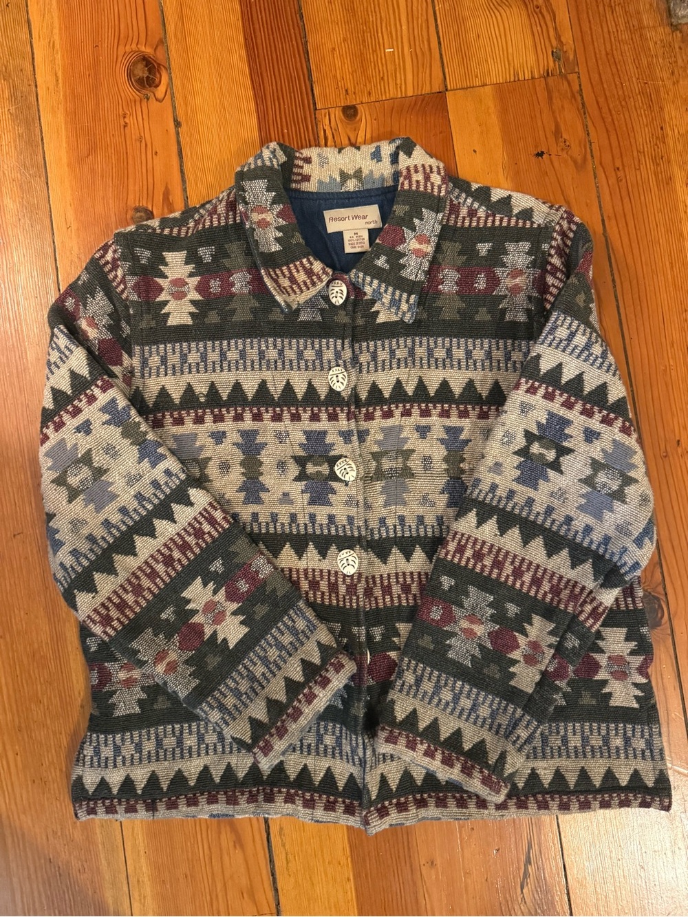 Resort Wear Aztec Patterned Button Jacket in Gray & Olive